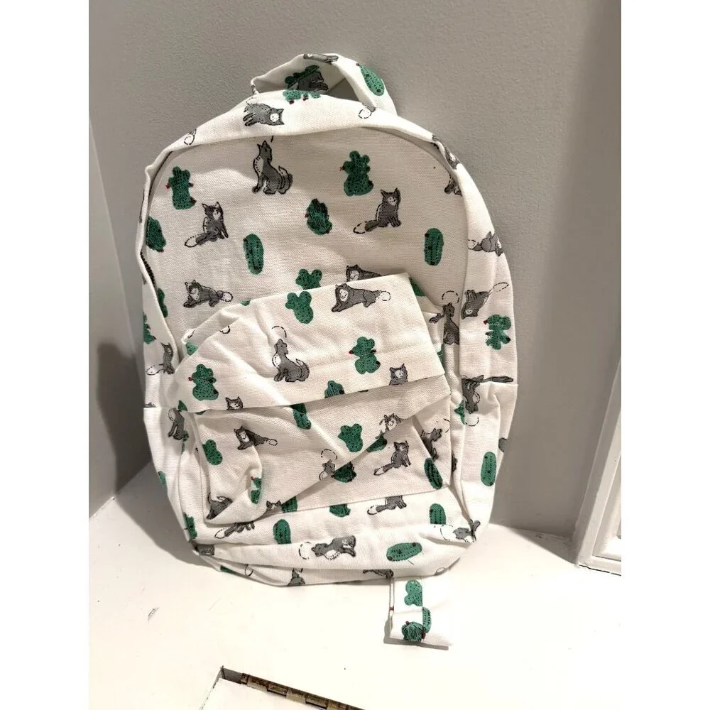 NWT Roller Rabbit Kids Awoo Kobe Cotton Backpack Animal White Mint $50 [jb]